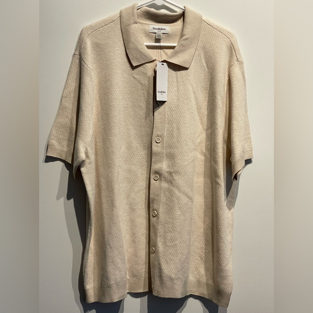 Goodfellow & Co Men’s Short Sleeve Cardigan Sweatshirt Cream Size XXL